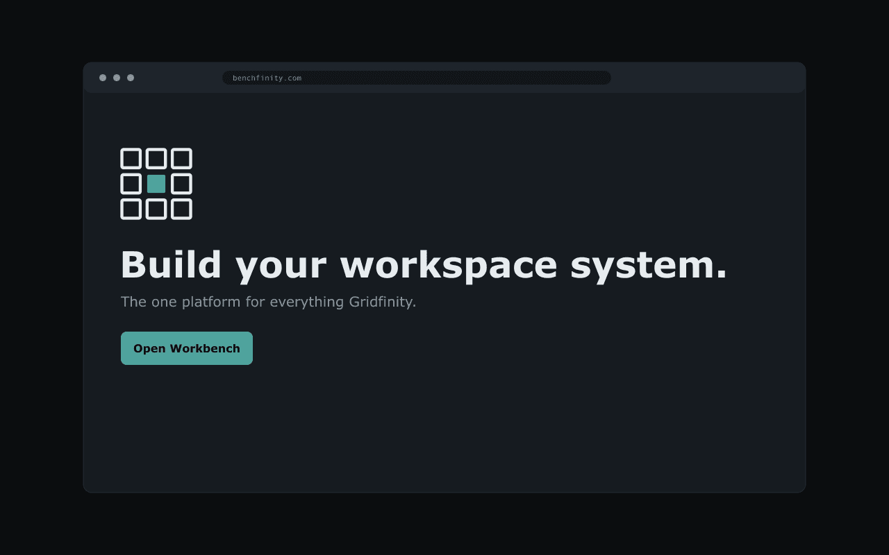 Benchfinity Workbench baseplate generator in a browser frame